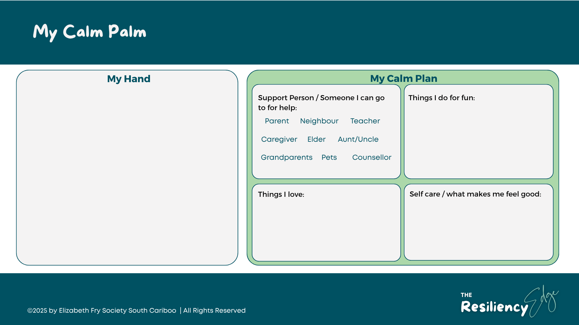 My Calm Palm personal safety plan